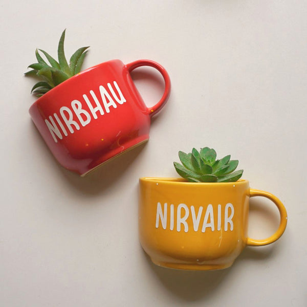 Nirbhau Nirvair Cup Planter for Wall | Khalsa Quote Cup Planters | - Sikh Ceramic Wall Decoration India - Buy Online - Free Shipping