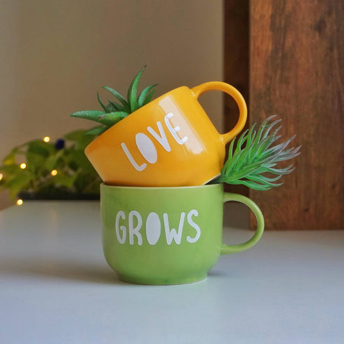 Love Grows Cup Planter - Mug Planter - Wall Garden Decor - Small Planter - Small Ceramic Pot - Plant Lover Gift - Buy Online India - Free Shipping