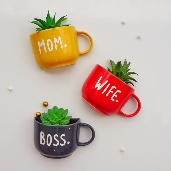 Mom. Wife. Boss. | Ceramic Wall Planter | Table Accessory | Personalised Gift | Home Decor