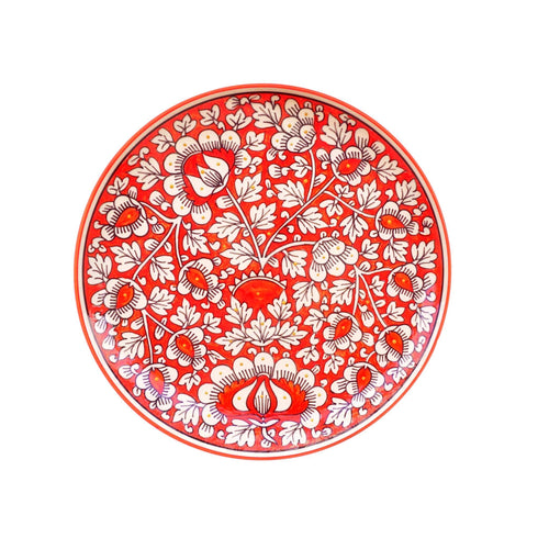 Wall Plate - Floral Turkish Design - Bright Orange + White - Home Decor & Personalised Gifting - Dining Room Decor - Free Shipping India - Buy Online - Medium Size