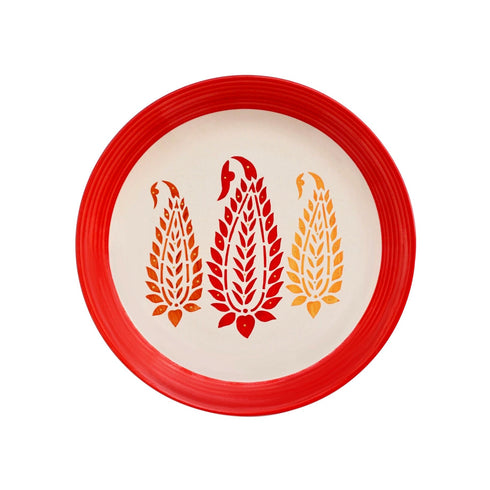 Wall Plate - Paisley Motif - Bright Red - Beautiful Home Decor - Best House Warming Gift - Wall Decor - Zoom Call Background -Free Shipping India - Buy Online