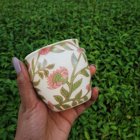 floral kulhad cup set of 6 - pastel kulhar cup - 2 pink and green kullad cups - festive season gifts - house warming gifts - buy online india - free shipping