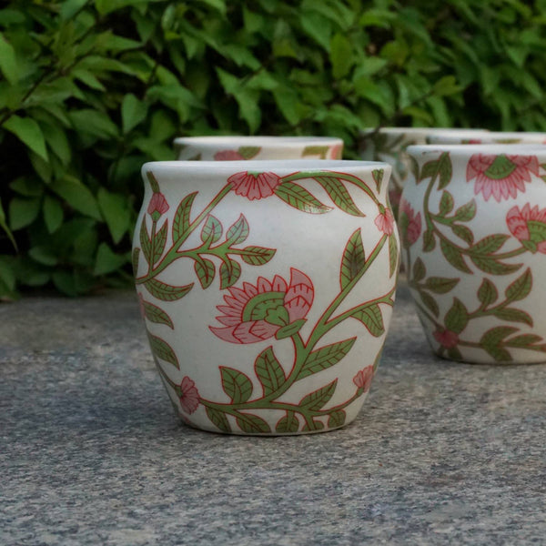 floral kulhad cup set - pastel kulhar cup - 2 pink and green kullad cups - festive season gifts - house warming gifts - buy online india - free shipping