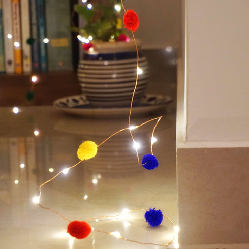 Pom Pom String Lights - Cosy Corners - Mood Lighting - Quirky Fairy Lights - Waterproof String Lights - Colourful Pom Pom Decor - Buy Online India - Free Shipping