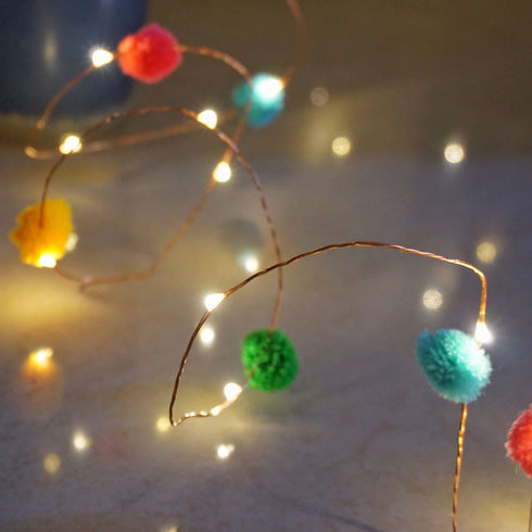 Pom Pom String Lights - Soft Pastel Hues - Mood Lighting - Gift Quirky String Lights India - Colourful Pom Pom Decor - Buy Online India - Free Shipping