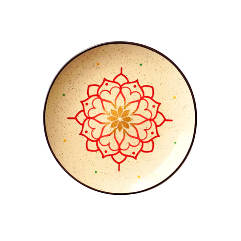 Wall Plate Beige - Red Mandala - With Golden detailing - Home Decor - Wall Decor - Spiritual Feel Good Gift - All India Free Shipping - Buy Online