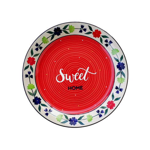 Wall Plate - Sweet Home - Floral Red - Home Decor - Wall Accessories - House Warming Gift - All India Free Shipping - Buy Online