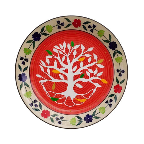 Decorative Wall Plate - Red Tree Of Life - House Warming Gift - Spiritual Gift - Matt Black Home Decor - Free Shipping India - Buy Online
