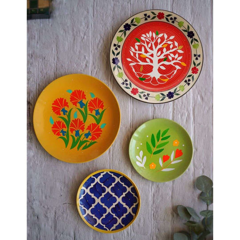Decorative Wall Plate Set - Colourful Tree Of Life - House Warming Gift - Spiritual Gift - Matt Black Home Decor - Free Shipping India - Buy Online