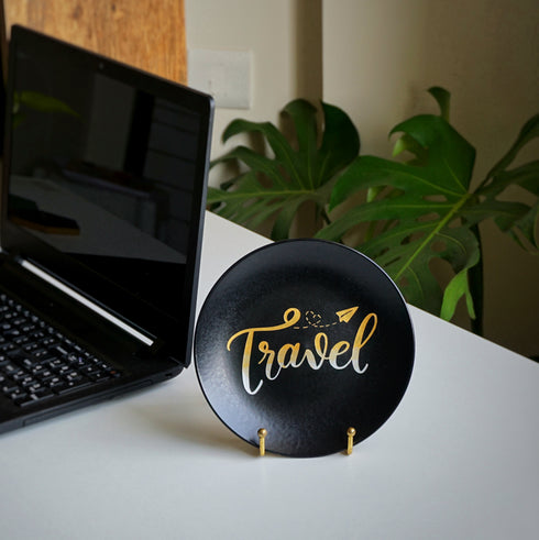 Travel Plate On Gold STand - Desk Decor - Corporate Gifts - Bulk Orders - Buy Online - Free Shipping