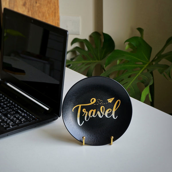 Travel Plate On Gold STand - Desk Decor - Corporate Gifts - Bulk Orders - Buy Online - Free Shipping