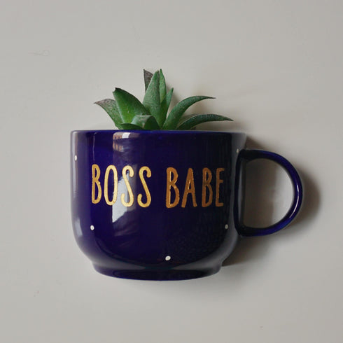 Wall Decor - Home Decor - Artificial Succulent Planter - Home Office Accessories - Study Room Decor - Personalised Love Gift - Blue- Boss Babe - Buy Online India - Free Shipping