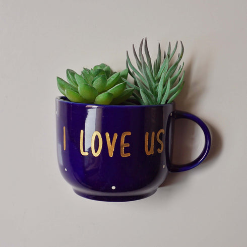 Wall Decor - Home Decor - Artificial Succulent Planter - Home Office Accessories - Personalised Gifts - Blue - I Love Us - Buy Online India - Free Shipping