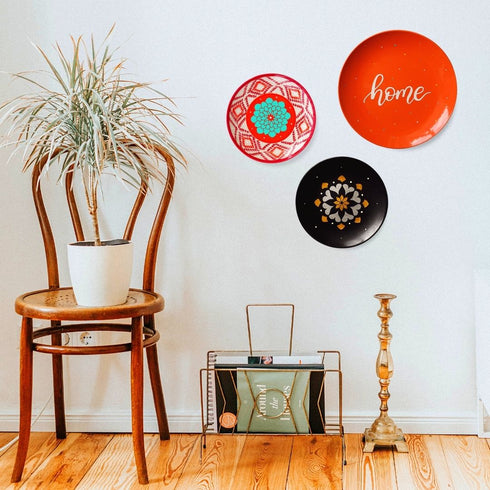 Wall Decor by chair - Orange Home Sign - Happy Place Wall Plate Decor - Colourful Entrance Decor - Bright Porch Decor - Buy Online India - Free Shipping