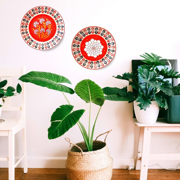 Red Rays Wall Plate Set of Two | Home Decor & Gift