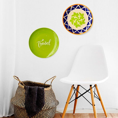 Wall Plate Decor - Green and Blue Gallery Wall Decor - Hibiscus Motif Home Decor - Photobooth Wall Decor - Peacock Colour Wall Plate Set - Buy Online India - Free Delivery