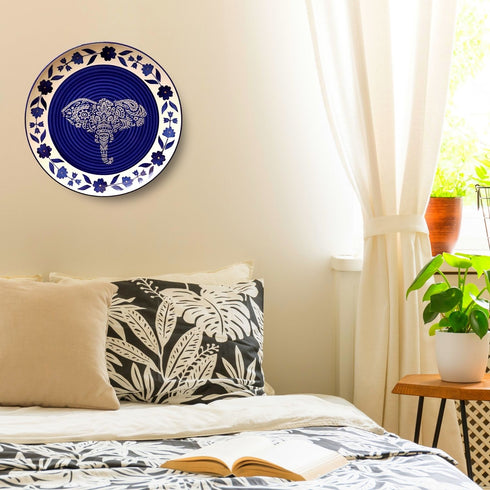 Wall Decor - Wall Plate In Bedroom - Elephant - Ganesh - Vinayak - Blue Pottery - Wedding Gift - House Warming Gift - Home Decor Buy Online India - Free Shipping