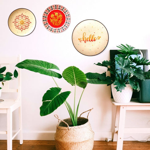 Wall Decor in Garden - Plant Lover's Wall Plate Decor - Hello Sign Decor - Happy Place Decor - Mandala Home Decor - Feel Good Console Decor - Home Office Decor - Wall Plate Set - Buy Online India - Free Delivery