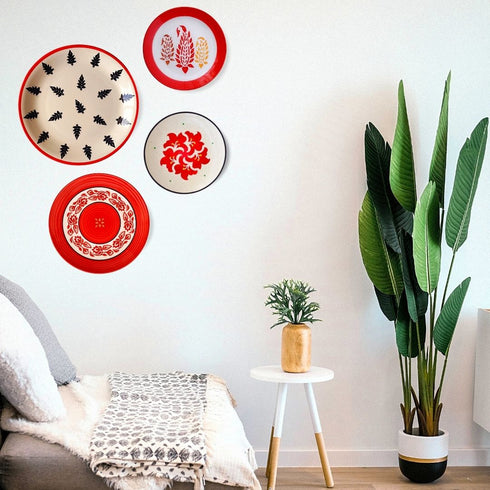 Wall Plate Decor - Bed Room Bright Red Decor - Floral Home Decor - Console Wall Decor - Home Office Decor - Wall Plate Set - Buy Online India - Free Delivery