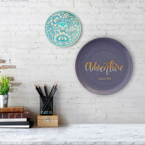 Wall Plates Decor in Study Room - Matt Grey Adventure Calling and Teal Blue Turkish Design - Wall Decor - Home Decor - Home Office Decor - Workspace Decor - Buy Online India - Free Shipping