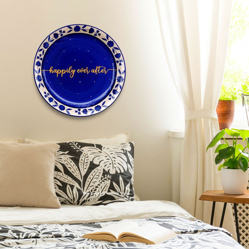 Wall Decor - Wall Plate In Bedroom - Happily Ever After - Blue Pottery - Wedding Gift - House Warming Gift - Home Decor Buy Online - Free Shipping