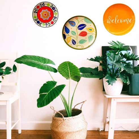 Wall Plate Decor in Garden - Plant Lover's Wall Decor - Happy Place Wall Decor - Floral Home Decor - Welcome Home Console Decor - Home Office Decor - Wall Plate Set - Buy Online India - Free Delivery