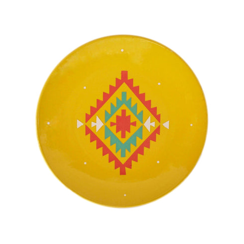 Wall Plate - Ikat Motif - Neon Yellow - Baby Pink - Teal Blue- White-Bohemian Home Decor - Decorative Plate - Free Shipping India - Buy Online