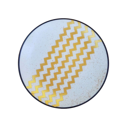 Wall Plate - Zig Zag Lines - Chevron - Beige and Gold - Geometric Home Decor and Gift - Shop Online - All India Free Shipping