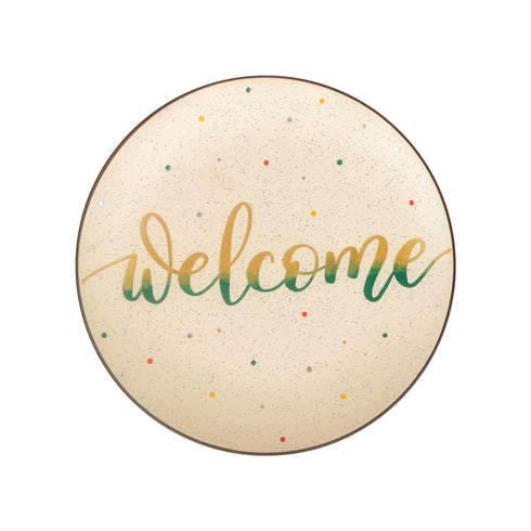 Wall Plate | Hand Lettered Welcome Sign | Beige and Gold | Entrance Home Decor | Best House Warming Gift | Free Shipping India