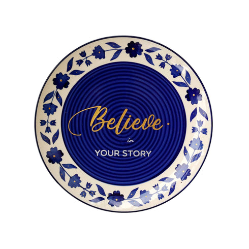 Wall Plate - Floral Blue - Hand Lettered Motivational Quote - Believe in Your Story - Home Office Decor - Buy Online India