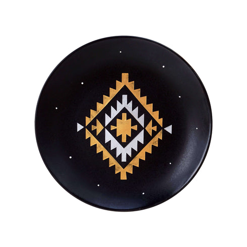 Wall Plate - Ikat Motif - Matt Black + Gold Silver - Bohemian Home Decor - Decorative Plate - Free Shipping India - Buy Online
