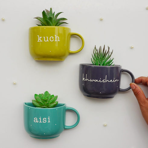 Hindi Quotes Cup Planter for Wall | Decor with Quotes Cup Planters | - Ceramic Wall Decoration India - Buy Online - Free Shipping