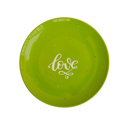 Wall Plate - Love - Hand Lettered with Flourishes - Lime Green and White - Home Decor - Gifting - Buy Online India - Free Shipping
