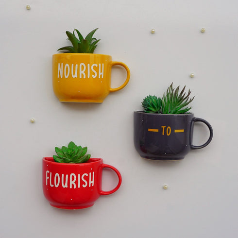 Nourish to Flourish | Painted Ceramic Wall Planter | Table Accessory | Personalised Gift | Home Decor