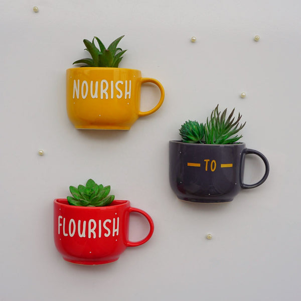 Nourish to Flourish | Painted Ceramic Wall Planter | Table Accessory | Personalised Gift | Home Decor