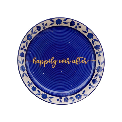 Wall Plate - Royal Blue - Happily Ever After - Hand Lettered - Personalised Wedding Gift - Feel Good Home Decor - All India Free Shipping - Buy Online